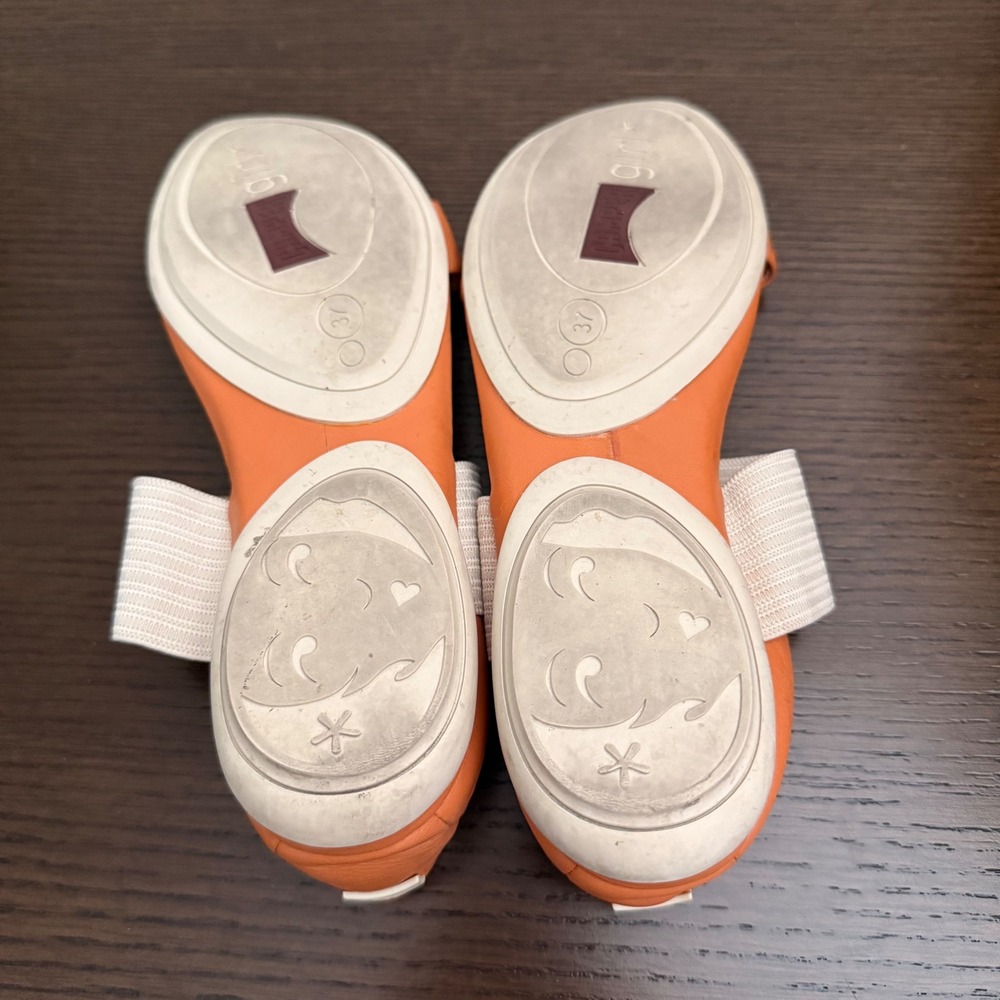 Camper Right Nina Orange Leather Elastic Strap Flat Sandals Womens Resort/37 - Picture 4 of 5